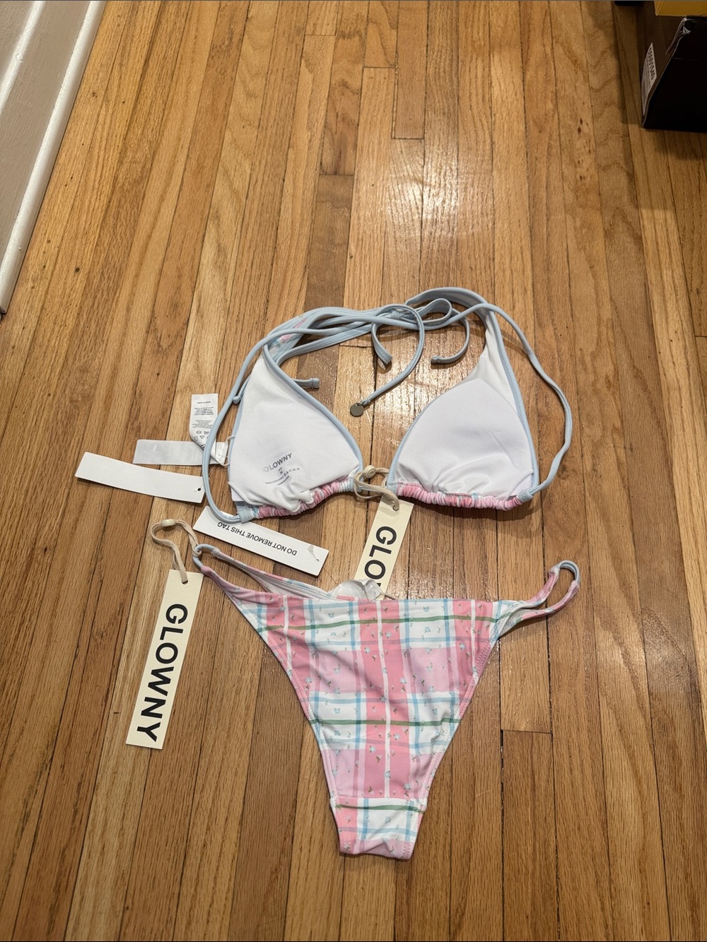 GLONWY Pink Plaid Triangle Bikini Set size medium - Picture 7 of 7
